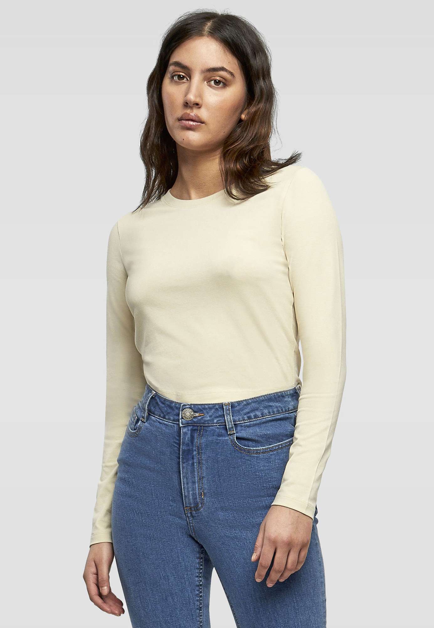 Build Your Brand Ladies Short Longsleeve Tee Sand 5XL (BY261)