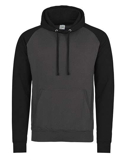 Just Hoods Baseball Hoodie Charcoal (Heather)/Jet Black XL (JH009)